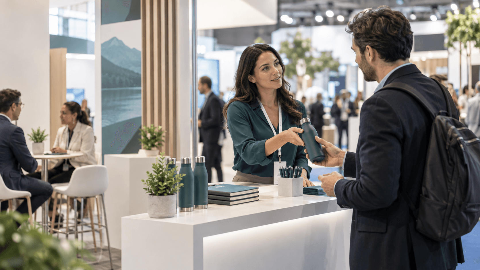 Goodies personnalisés distribués sur un salon professionnel